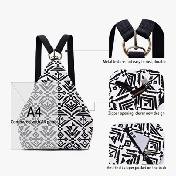 Stylish Geometric Black and White Backpack - Picture 3 of 11